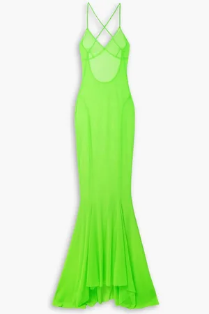 Norma Kamali Open-back neon stretch-mesh gown - Green