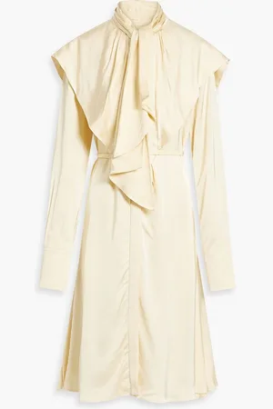 Jil Sander Belted draped satin midi dress - White
