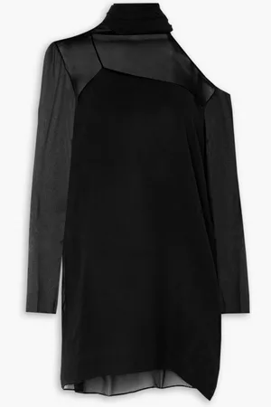 Beare Park Cold-shoulder asymmetric silk-chiffon turtleneck top