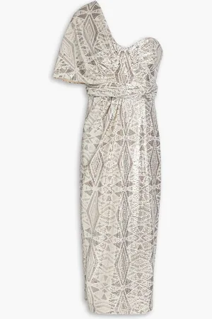 Badgley Mischka One-shoulder sequined jersey midi dress - Neutral