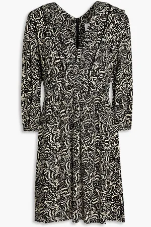 Bash Lia pleated printed crepe mini dress