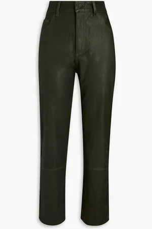 DL1961 Cropped leather straight-leg pants - Green