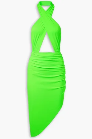 Norma Kamali Asymmetric cutout neon stretch-jersey halterneck midi dress - Green