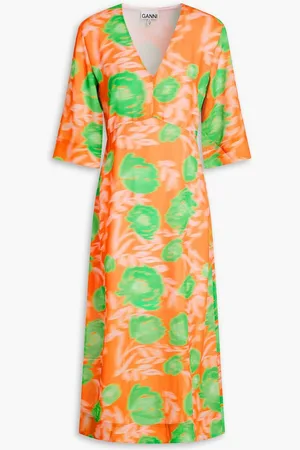 Ganni Printed crepon midi dress
