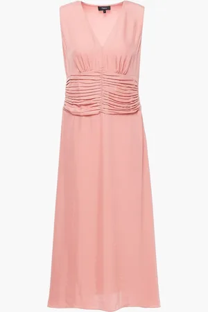 THEORY Ruched satin-twill midi dress - Pink