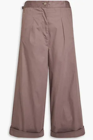 Acne Studios Cropped pleated cotton-twill wide-leg pants - Purple