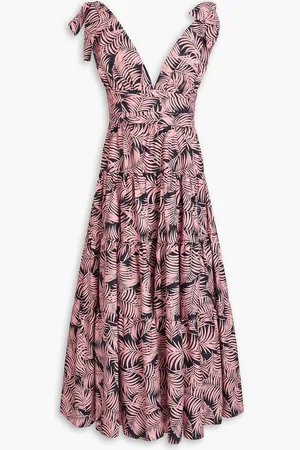 Carolina Herrera Tiered printed cotton-poplin midi dress - Pink
