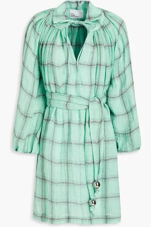 Lisa Marie Fernandez Checked linen-blend gauze mini dress - Green