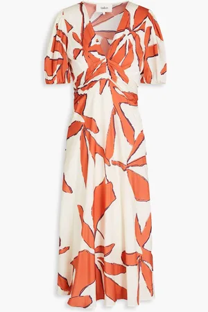 Bash Gathered printed satin midi dress