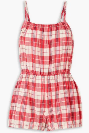 Suzie Kondi Dassia checked crinkled-cotton playsuit - Red
