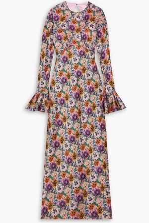 Les Rêveries Open-back floral-print satin midi dress
