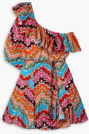 Rhode Ozzie one-sleeve belted striped cotton-poplin mini dress