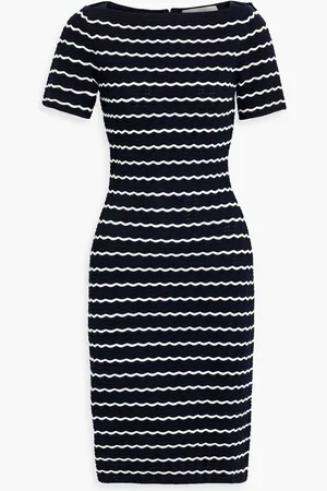 Carolina Herrera Striped pointelle-knit dress - Blue