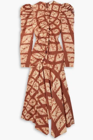 ULLA JOHNSON Priyanka ruched tie-dyed cotton-voile midi dress - Brown