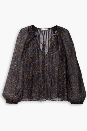 ULLA JOHNSON Pauline printed metallic silk-blend chiffon blouse - Purple
