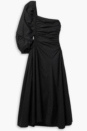 ULLA JOHNSON Fiorella one-shoulder gathered cotton-poplin midi dress