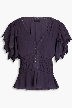 Isabel Marant Lemila broderie anglaise cotton and silk-blend crepon top - Purple