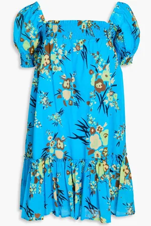 Tory Burch Ruffled floral-print cotton-mousseline mini dress - Blue