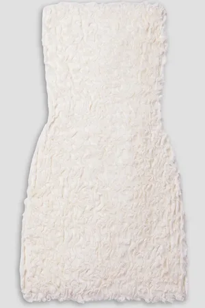 Interior Sonja strapless ruffled linen and stretch-jersey mini dress - White