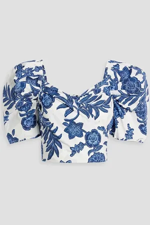 Cara Cara Sara cropped wrap-effect printed cotton-poplin top