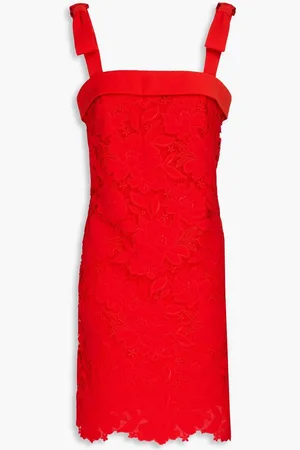 Ml Monique Lhuillier Embroidered broderie anglaise and tulle mini dress - Red