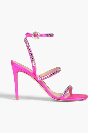 Stuart Weitzman Gemcut 100 crystal-embellished neon satin sandals - Pink