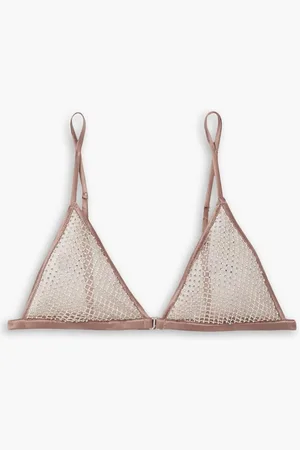FLEUR DU MAL Crystal-embellished satin-trimmed mesh soft-cup triangle bra