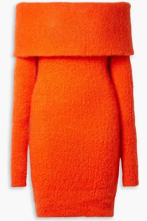 Isabel Marant Aria off-the-shoulder brushed knitted mini dress - Orange