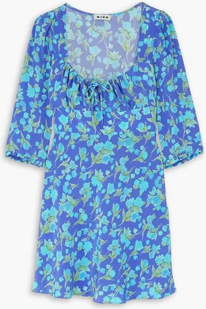 RIXO London Ruffled floral-print silk crepe de chine mini dress - Blue