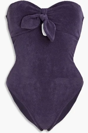 ZIMMERMANN Bow-embellished cotton-terry bandeau swimsuit - Blue
