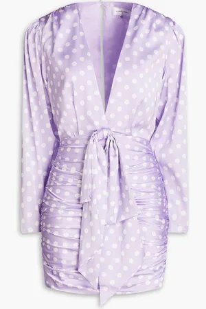 RONNY KOBO Lyric ruched polka-dot satin mini dress - Purple