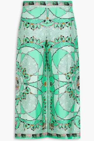Puccini Cropped printed silk-twill wide-leg pants - Green