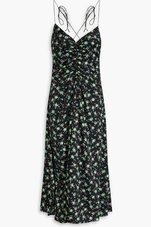 Sandro Ruched floral-print twill midi dress