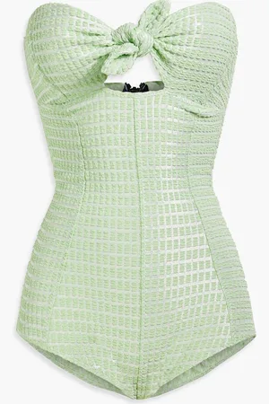 Lisa Marie Fernandez Metallic seersucker bandeau swimsuit - Green