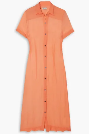 DRIES VAN NOTEN Silk-crepon midi shirt dress - Orange