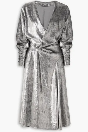 Isabel Marant Courtneya ruched snake-print lamé midi dress - Metallic