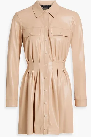 ALICE+OLIVIA Alice Olivia - Malina pleated faux leather mini shirt dress - Neutral
