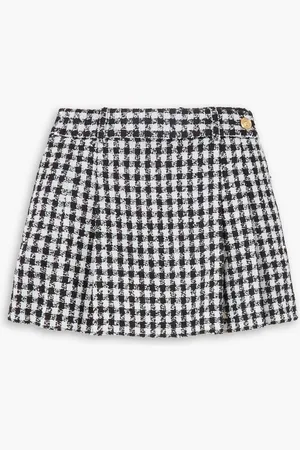 VERSACE Pleated checked wool-tweed mini skirt