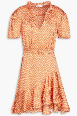 Sandro Ruffled printed satin-twill mini dress