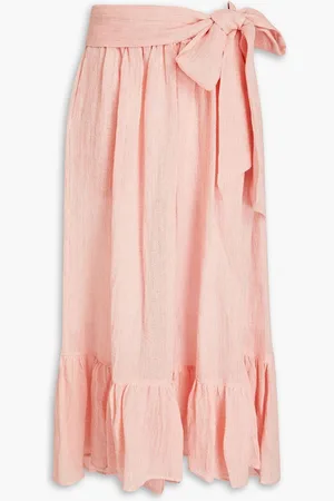 Lisa Marie Fernandez Gathered linen-blend gauze midi skirt - Pink