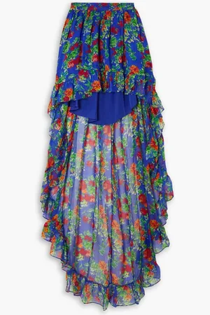 Caroline Constas Della asymmetric ruffled floral-print silk-chiffon maxi skirt