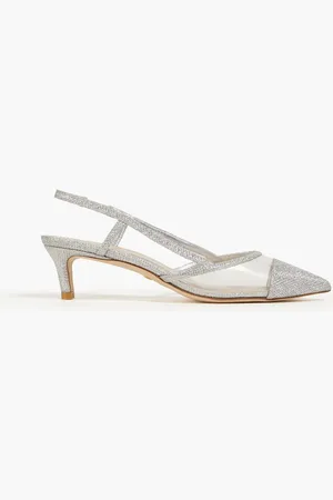 Stuart Weitzman Glittered lamé and PVC slingback pumps - Metallic