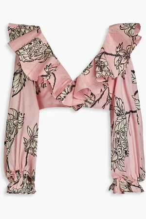 LEO LIN Cropped slub linen and silk-blend top - Pink