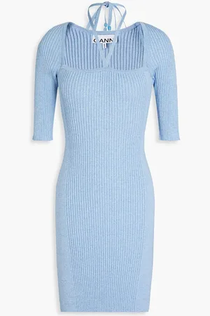 Ganni Mélange ribbed-knit mini dress - Blue