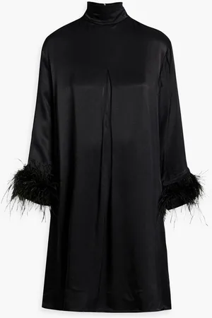 Sleeper Party feather-trimmed satin mini dress