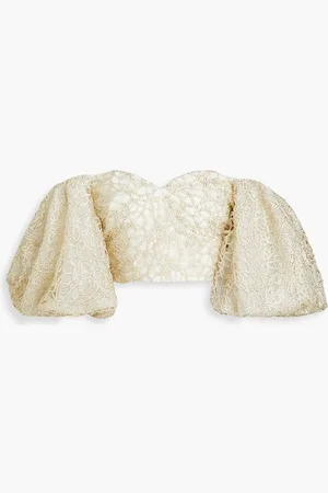 AJE Patina off-the-shoulder embellished taffeta top - Metallic