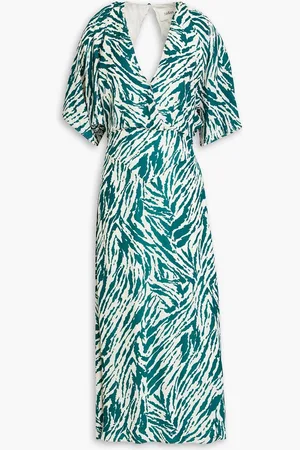 Bash Vee cutout wrap-effect printed georgette midi dress - Green