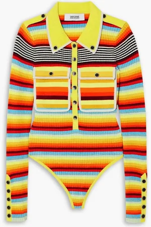 Christopher John Rogers Striped ribbed-knit bodysuit