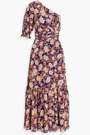 AMUR One-shoulder floral-print crepe de chine midi dress
