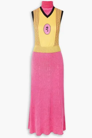 CORMIO Wang layered ribbed cotton, silk and cashmere midi dress